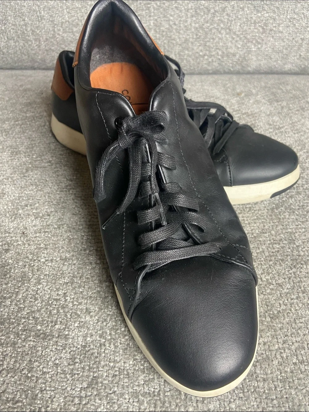 Cole Haan Black Leather Lace-Up Sneakers with Tan Heel Accent size 11.5 M